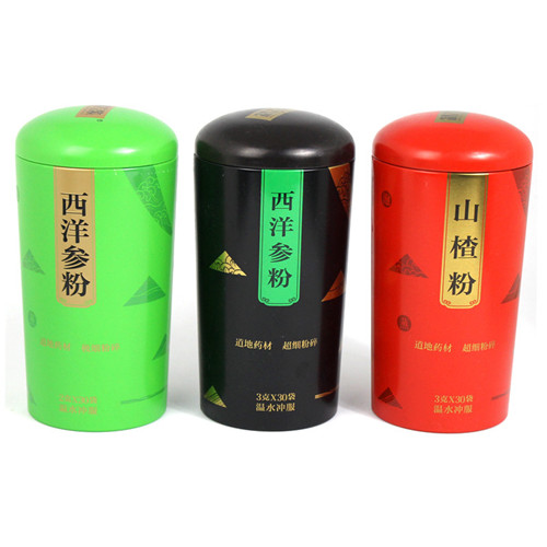 西洋參粉鐵罐；圓形山楂粉包裝罐定制
